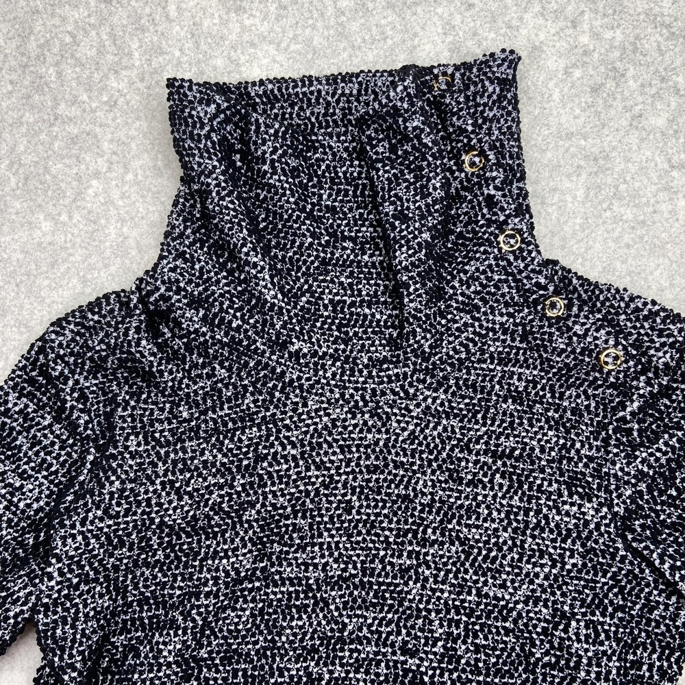 Calvin Klein Sweater Womens Medium Black White Turtleneck Button Pullover